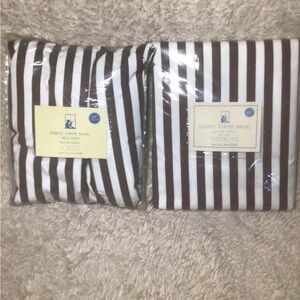 Set of 2 PBK Pottery Barn Kids Simple Stripe Curtain Panel Belt Loop 63” brown